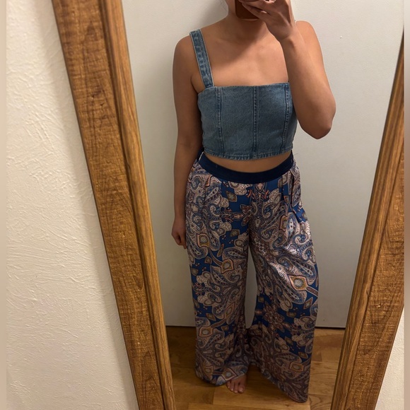 Anthro Elevenses Ines Blue Wide Leg Satin Pant​ - Picture 8 of 8